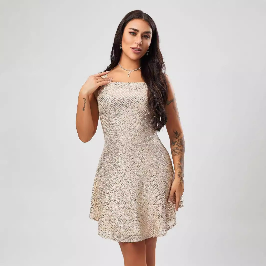 Super Popular Light Luxury Sequ Dress Shein High Grade Dress Sexy Sling Mini Dress Bella Mia