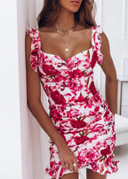 Summer New Ruffled Sleeveless V-neck Hip Floral Dress Women Clothing Bella Mia