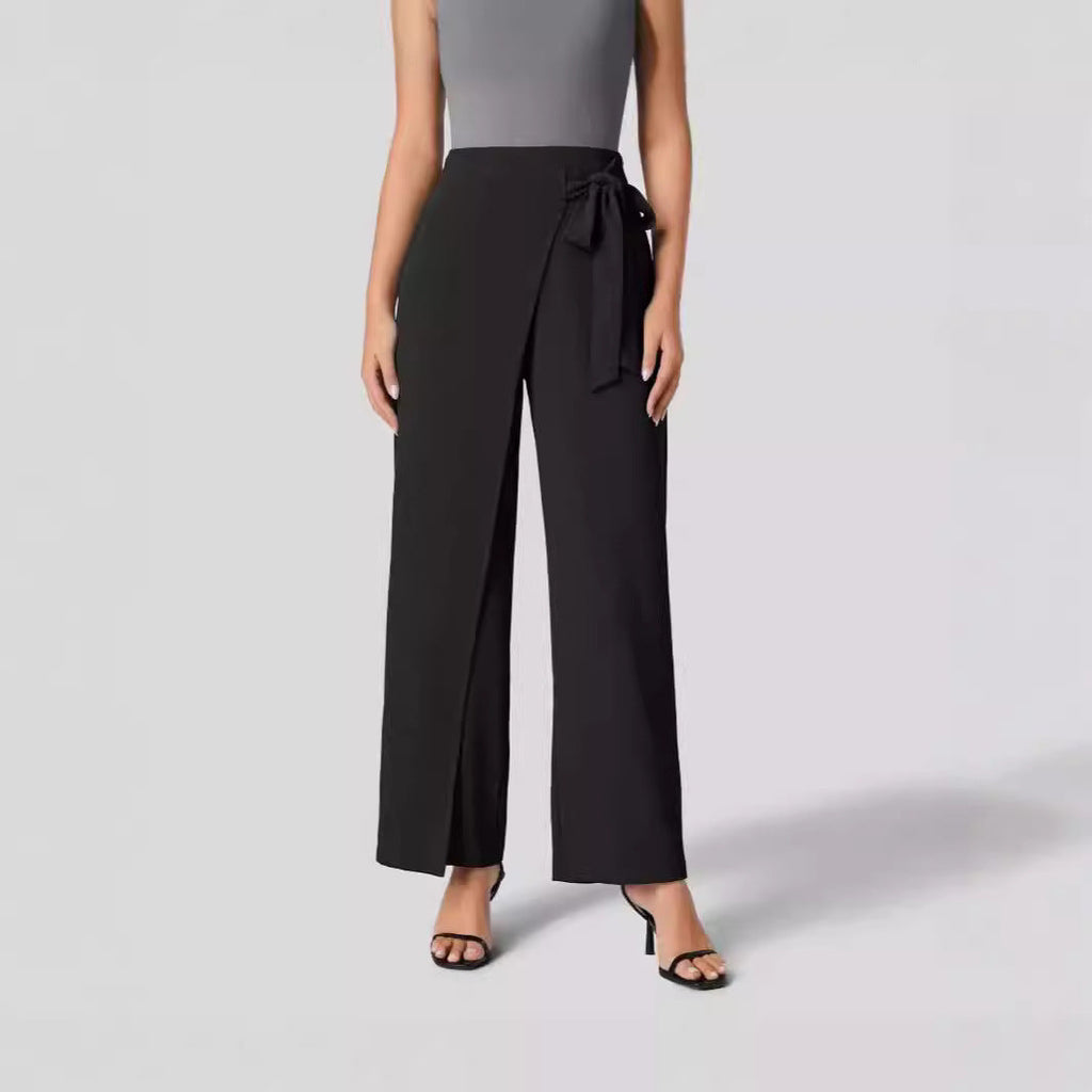 Workwear Women Work Pant Casual Texture Wide Leg Professional Trousers Belt Pants Bella Mia