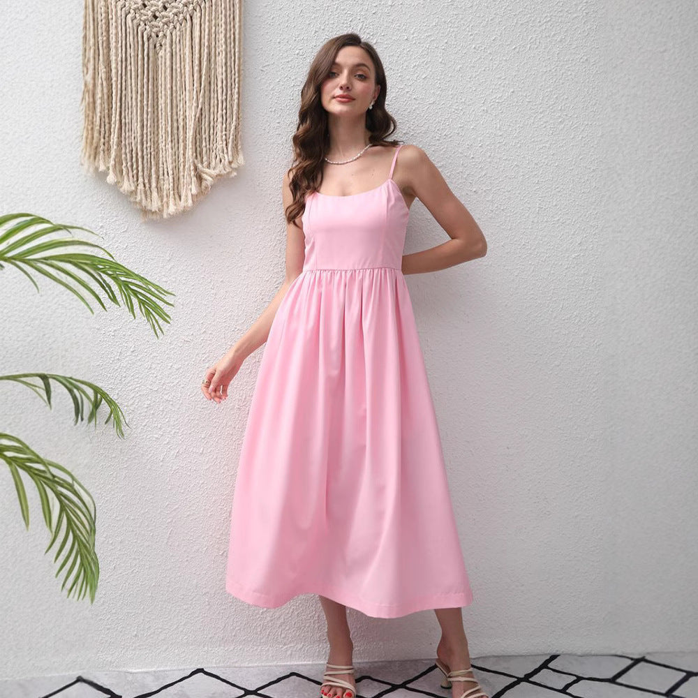 Summer Suspender Maxi Dress Backless Elegant French Dress Elegant Big Hem Dress Bella Mia