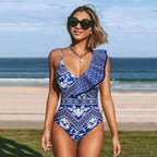One Shoulder Ruffled One Piece Swimsuit Women Sexy Backless Print Swimwear Swimsuit Bella Mia