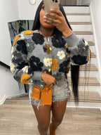 Autumn Winter Retro Three Dimensional Floral Loose Single Breasted Cardigan Short Coat Trend Women Clip 3D Rose Bella Mia