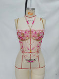 Women Pink Crystal Body Cha Metal Gemstone Shell Sexy Colorful Chest Necklace