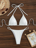 Printing Halter Spaghetti Straps Sexy Bikini Pleated Lace up Triangle Spring Split Swimsuit Bella Mia