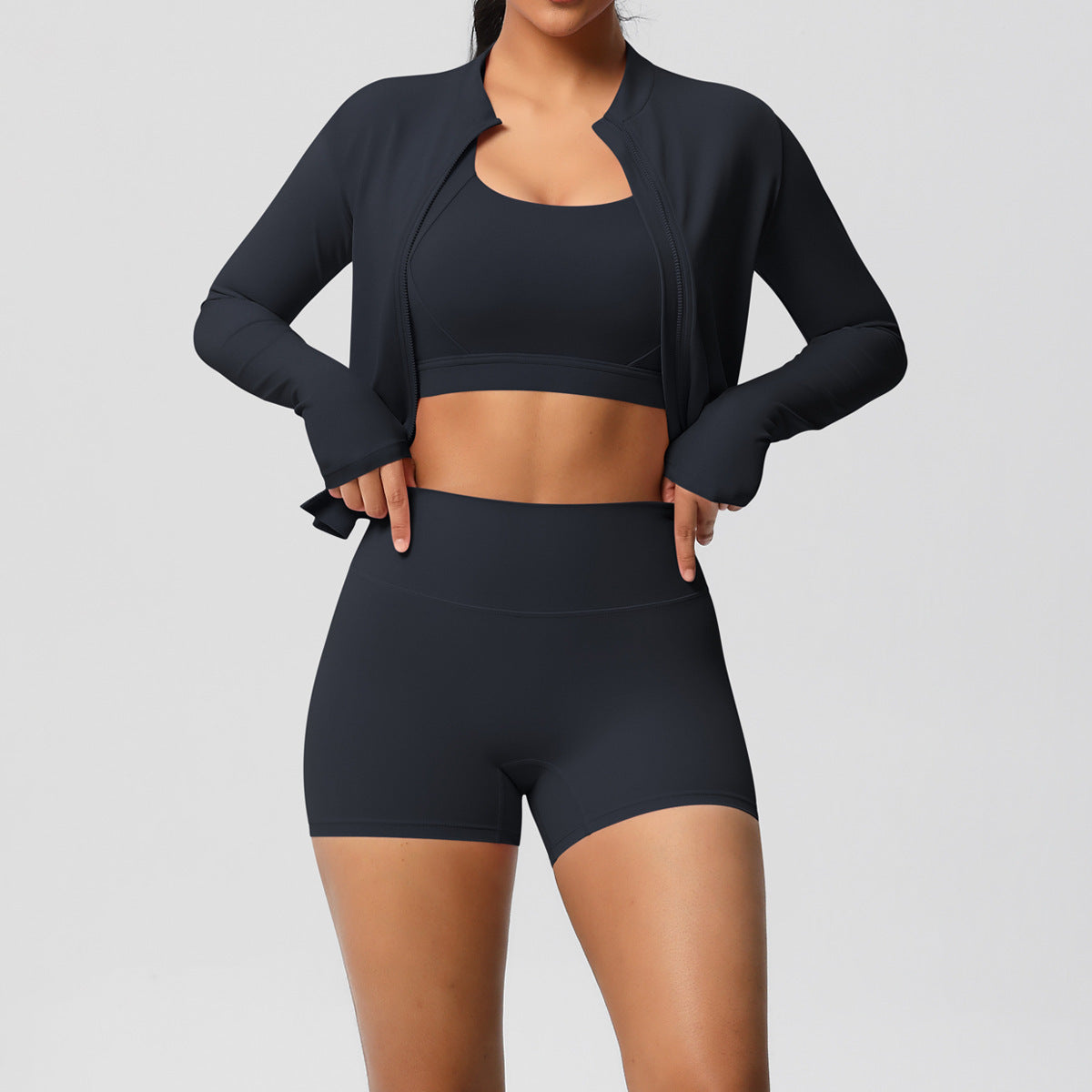 Solid Color Cloud Sense Yoga Bra Sports Coat Pilates Running Shorts Fitness Yoga Wear Three Piece Set for Women Bella Mia