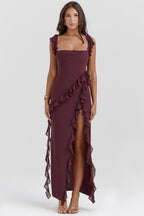 Summer French Strap Wooden Ear Sexy Split Printing Dress Bella Mia