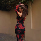 Women Clothing Tea Break Floral Print off Shoulder Slim Fit Hip Dresses Bella Mia