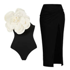 One Piece Swimsuit Women Skinny Slimming Big Floral Spring Swimsuit Suit Chiffon Dress Bella Mia
