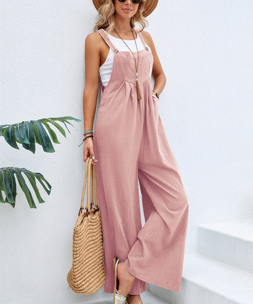 Women Clothing Popular Solid Color Casual Suspender Trousers Bella Mia