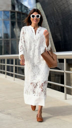 Casual Loose Beach Vacation Blouse Lace Shirt Dress Bella Mia