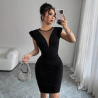 Solid Color round Neck Elegant Slimming Slim Fit Dress Women Summer High Sense Bella Mia