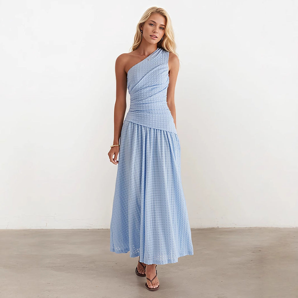 Summer Women Dress Long Skirt Solid Color Slim Fit High Grade Sleeveless Single Room Dress Slim Fit Women Clothing