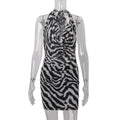 Women Clothing Autumn Sexy Halter Swing Collar Personality Zebra Pattern Sexy Hip Bag Dress Women Bella Mia