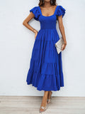 Square Collar Printing Pleated Ruffle Sleeve Elegant Bohemian Printing Dress Bella Mia