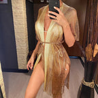 Summer Beach Sun Protection Shirt Lace up Cutout Tassel Sexy Slit Beach Cover Up Knitted Cardigan Shawl Crochet hook Crochet hook Crochet hook Bella Mia