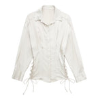 Autumn Women Long Sleeve Lace up Slim Fit Satin Shirt Bella Mia
