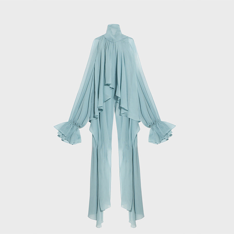 Autumn Tops Women Sweet Fresh Korean Casual Irregular Asymmetric Stand Collar Loose Solid Color Halter Shirt Bella Mia