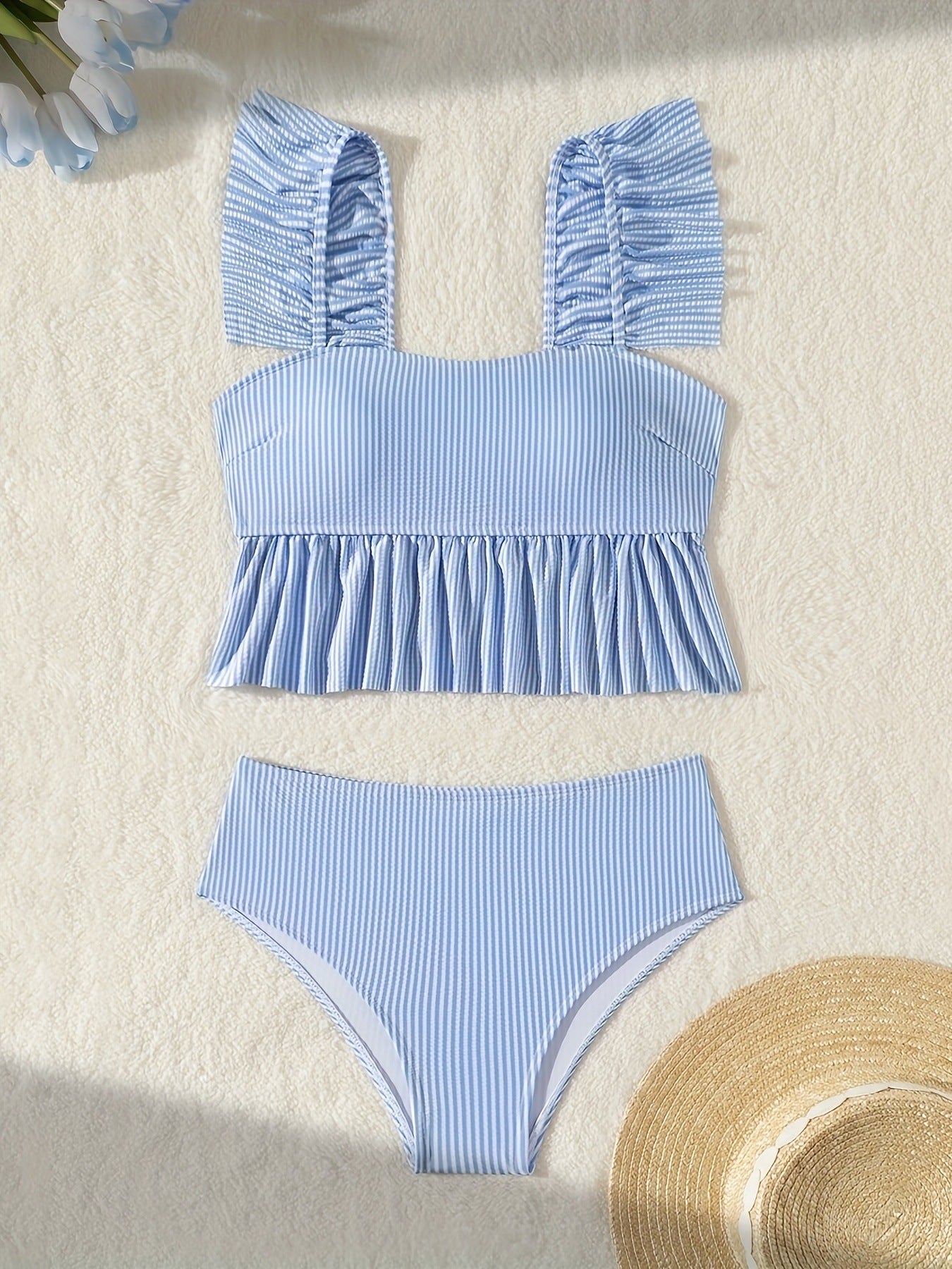 Split Striped Slim Fit Slimming Swimsuit Women Springs Conservative Sexy