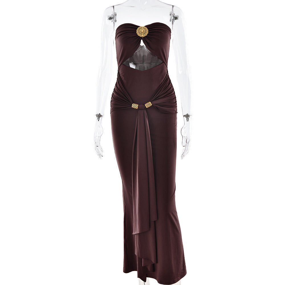 Summer Sexy Package Hip Maxi Dress Sexy Tube Top Solid Color Pleated Dress Bella Mia