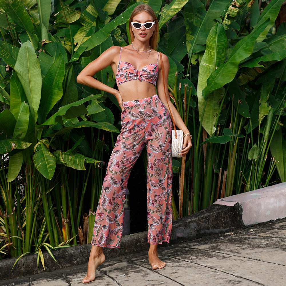 Summer Seaside Vacation Sexy Swimsuit Tube Top Palm Leaf Split Swimsuit Three Piece Suit Bella Mia
