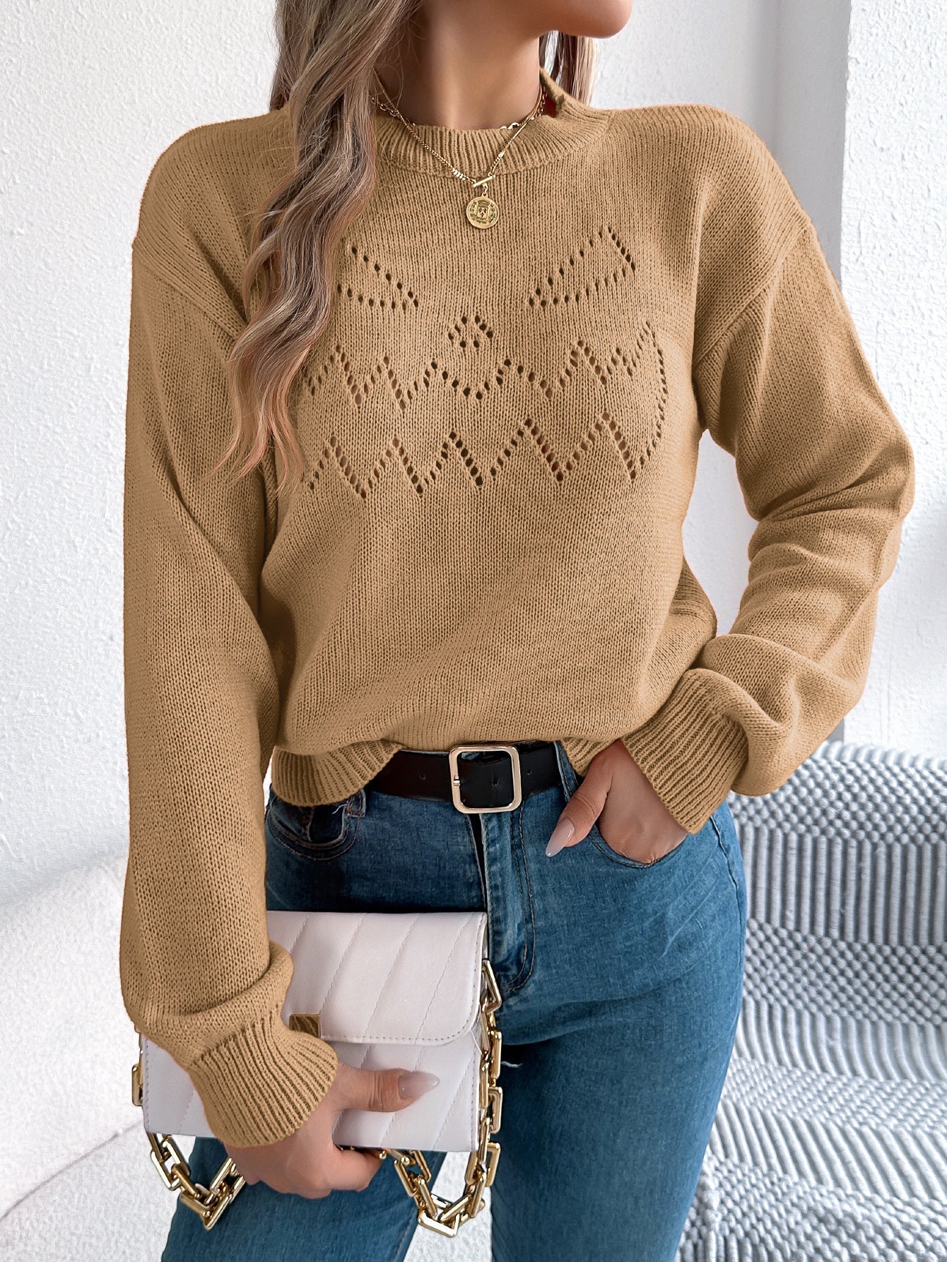 Solid Color Hollow Out Cutout out Lantern Long Sleeve Pullover Halloween Women Clothing Bella Mia