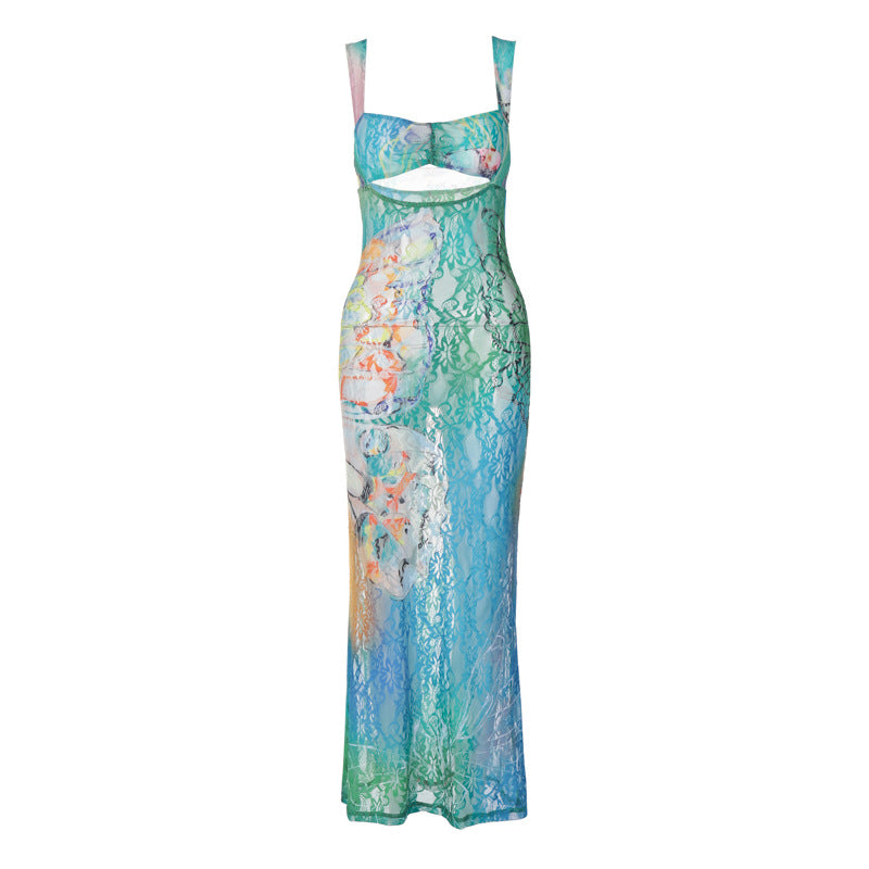 Street Hipster Sexy Hip Summer Lace Print Sleeveless Backless Dress Women Bella Mia