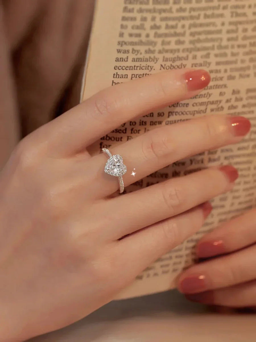 Heart 1ct Moissanite 999 Sterling Silver Ring