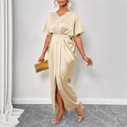Women Clothing Early Autumn Satin Dress Ball Gown Satin Waist Tight Maxi Dress Bella Mia