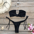 Solid Color Lace up Low Waist Sexy Hollow Out Cutout Bikini Split Swimsuit Women Bikini Bella Mia