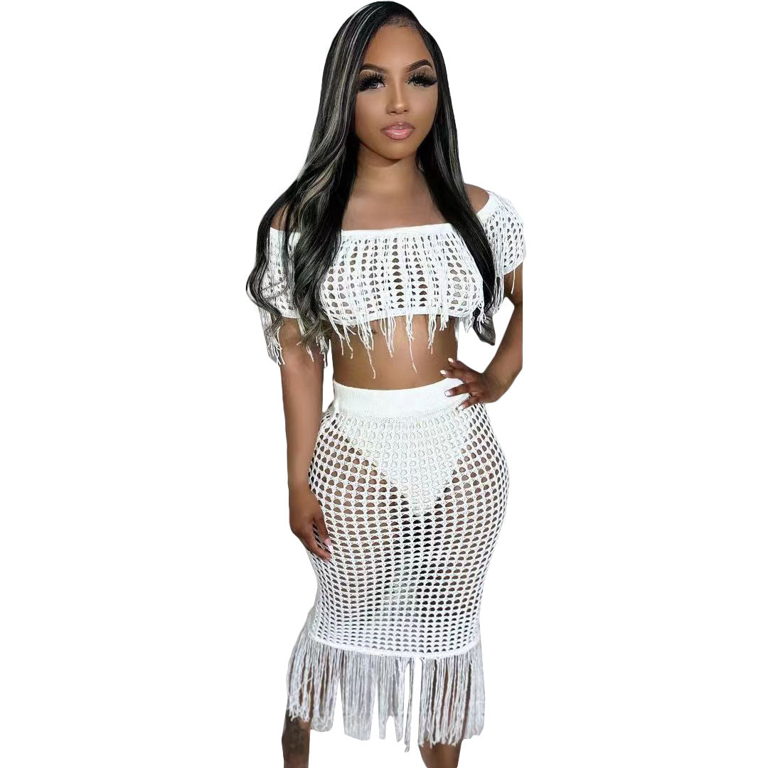 Sexy See through Knitted Hand Crochet Tassel Beach Suit Bella Mia