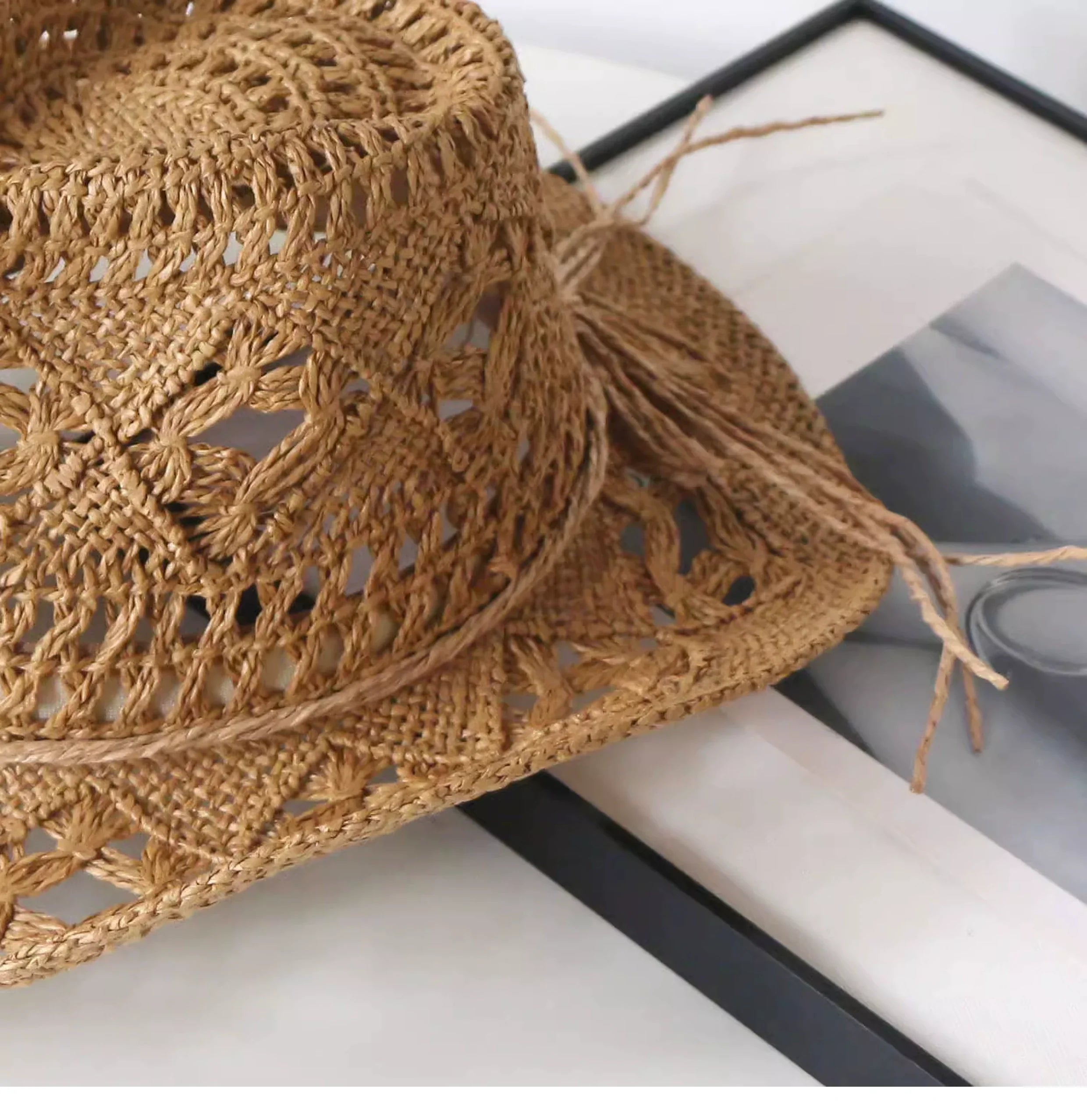New Arrival Hand-Woven Straw Hat Cut Out Summer Sun Protection for Men and Women Sun Hat Western Cowboy Hat Outdoor All-Matching Hat