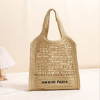 Summer Straw Woven Bag With Lace Up Pattern Suitable For Women Beach Vacation Beach Bag Bella Mia