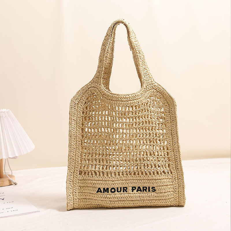 Summer Straw Woven Bag With Lace Up Pattern Suitable For Women Beach Vacation Beach Bag Bella Mia