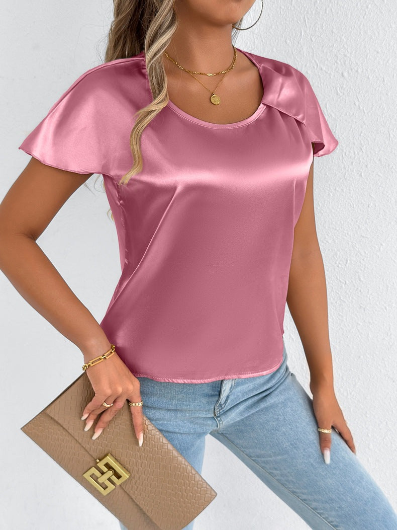 Women Clothing Satin Summer T shirt Short Sleeve High End Satin Artificial Silk Top Bella Mia