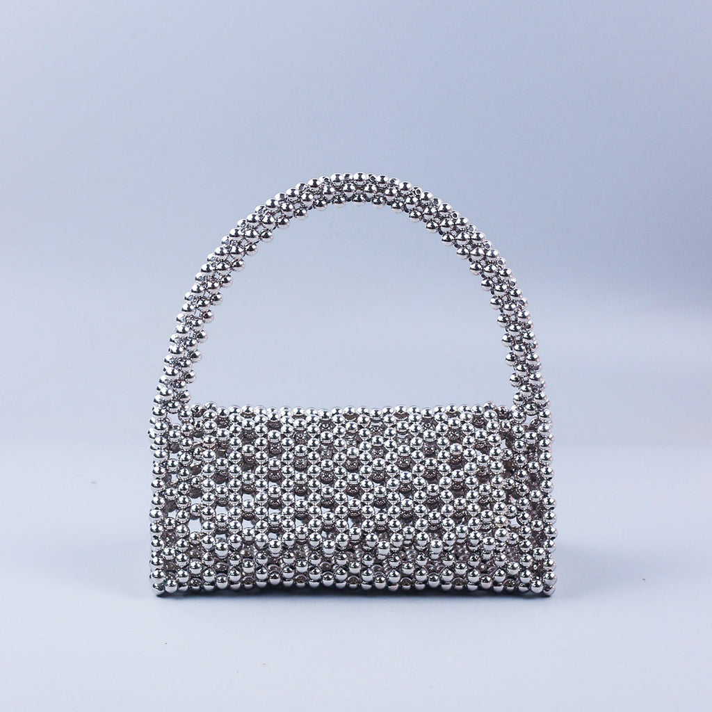 Pearl Bag Women Hand Woven Acrylic Beaded Bag Retro Fairy Small Handbag Triangle Wrist Bag
