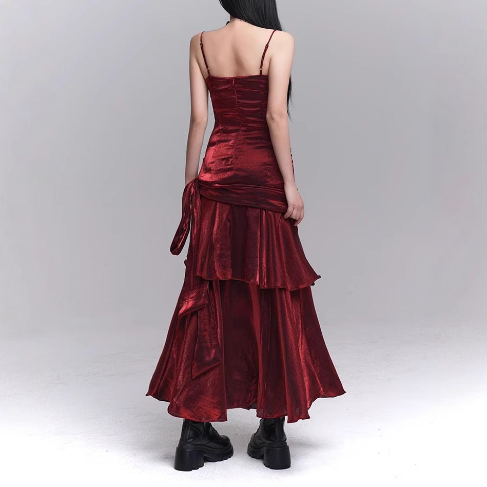 Dark Red Suspenders Dress Concert Birthday Dress High Grade Party Little Dress Bella Mia