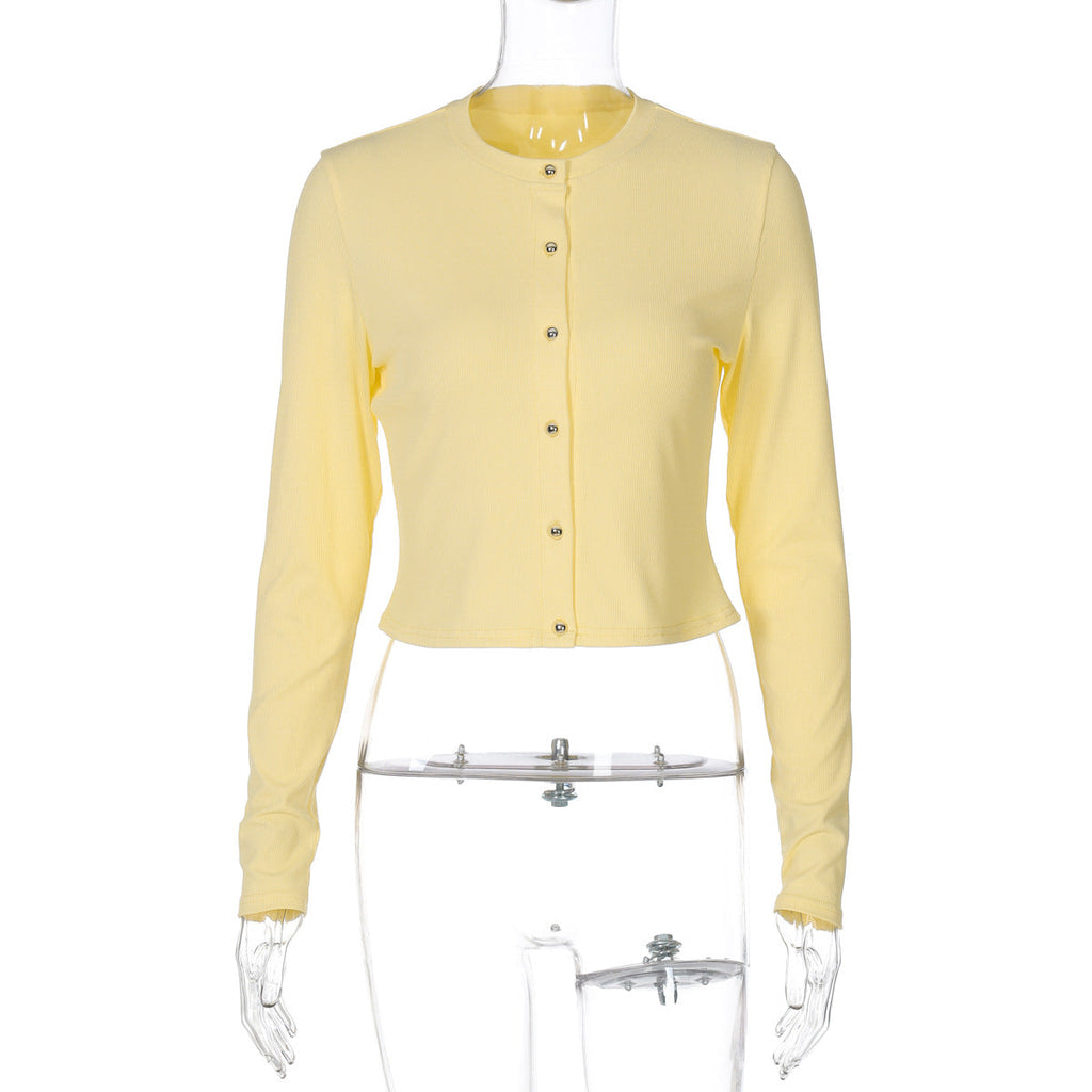 Best Seller in Women Clothing Summer Street Shooting Cardigan Button Solid Color Slim Fit Long Sleeves Top Bella Mia