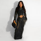 Women Clothing Sexy Handmade Knitted Beach Dress Hollow Out Cutout Out Mink Tassel Maxi Dress Bella Mia