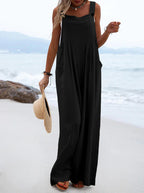 Women Clothing Summer Jumpsuit Ethnic Solid Color Wide Leg Jumpsuit Bella Mia