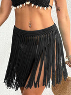 Women Lace up Skirt Women Clothing Beach Beach Cover Up Pure Hand Crocheting Tassel Skirt Overskirt Bella Mia