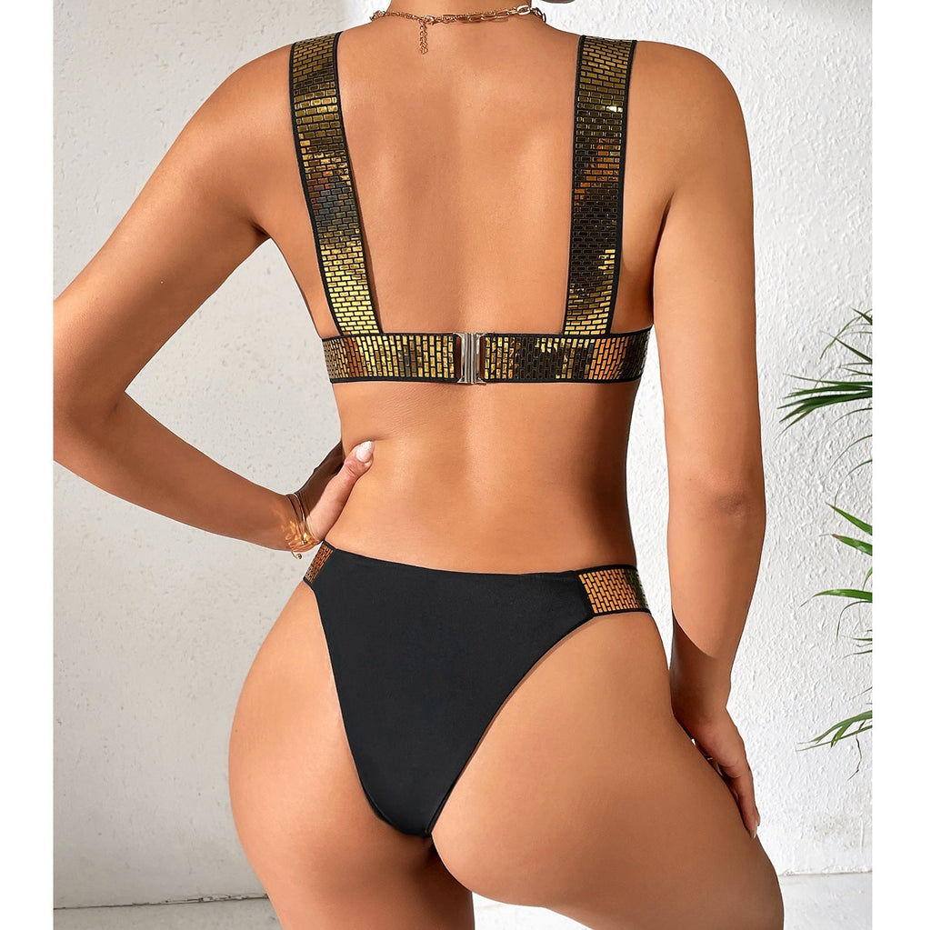 Swimsuit Outer Single Solid Color Special Golden Elastic Bikini Women Seperated Swimwear Triangle Bikini Bella Mia