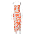 Women Clothing Summer Printed Sexy Backless Slit Lace Sling Dress Bella Mia