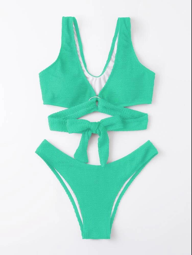 Split Solid Color Bikini Lace-up Sexy Women Swimsuit Bella Mia
