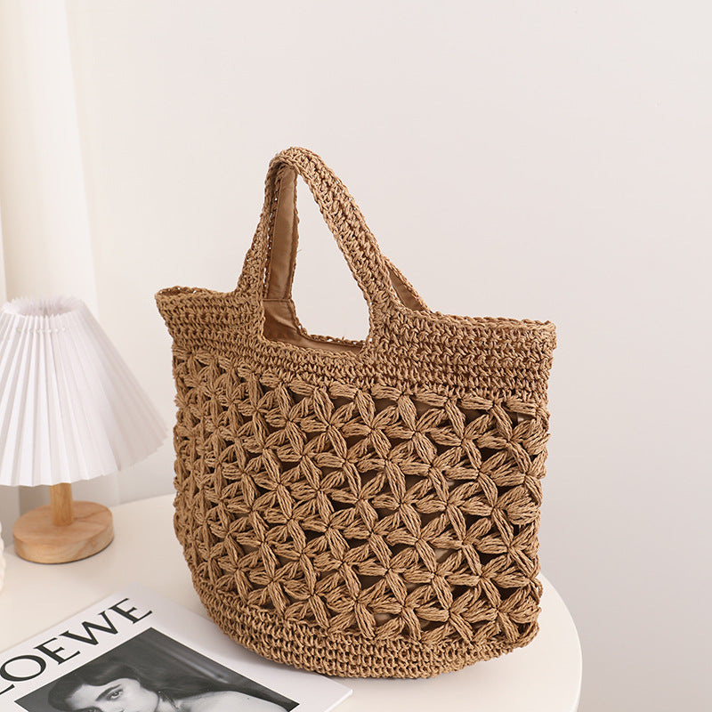 Hollow Out Cutout Floral Portable Straw Weaved Bag Large Capacity Woven Bag Seaside Vacation Beach Bag Women Handbag Bella Mia