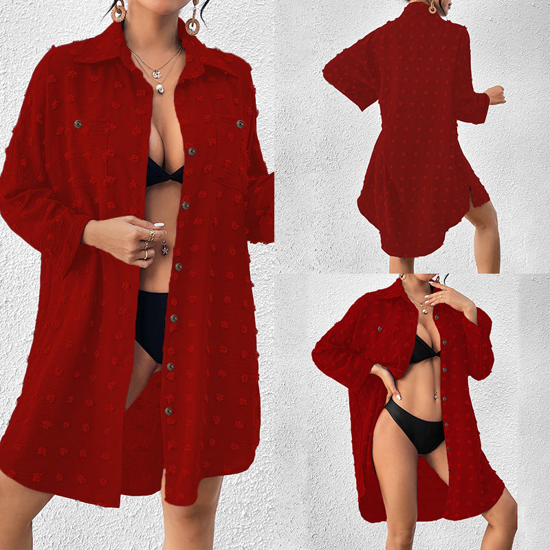 Vacation Sun Protection Clothing Women Beach Jacket Beach Cover Up Breasted Shirt Swimsuit Outwear Bella Mia