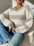 Women Clothing Autumn Winter Casual Loose Sweater Contrast Color Striped Stitching Sweater Bella Mia