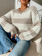 Women Clothing Autumn Winter Casual Loose Sweater Contrast Color Striped Stitching Sweater Bella Mia