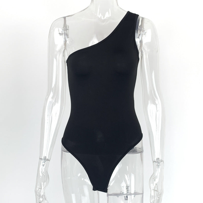 Summer Women Clothing Sexy One-Shoulder Onesie Slim Fit Backless Sleeveless Diagonal Collar Top Bella Mia