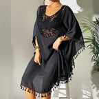 Slubbed Fabric Stitching Hand Crocheting Beach Cover-up Sexy Loose Vacation Sun Protection Shirt Beach Cover Up Bella Mia
