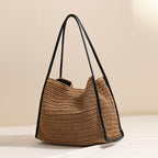 French Large Capacity Straw Bag Niche Solid Color Straw Bag Woven Bag Women Vacation Beach Bag Shoulder Bag Bella Mia